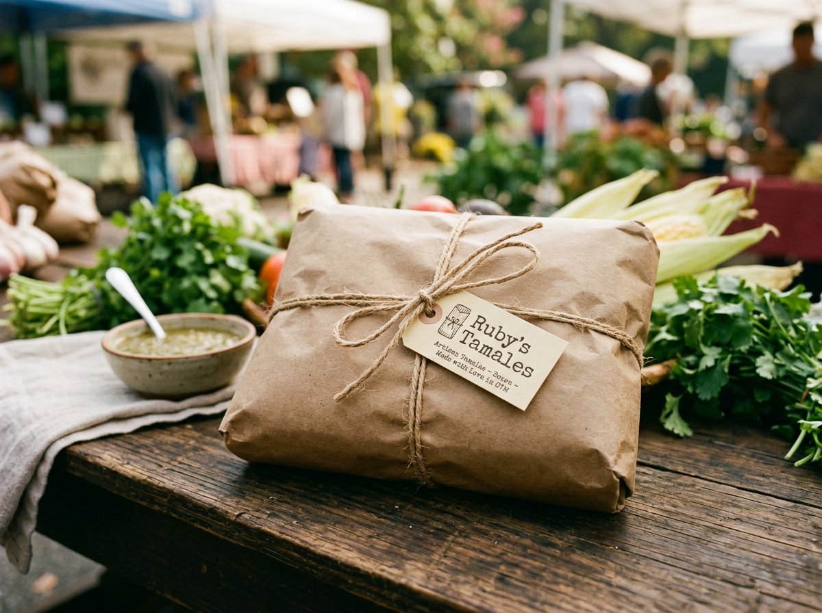 Ruby's Tamales wrapped in kraft paper at Saturday pickup
